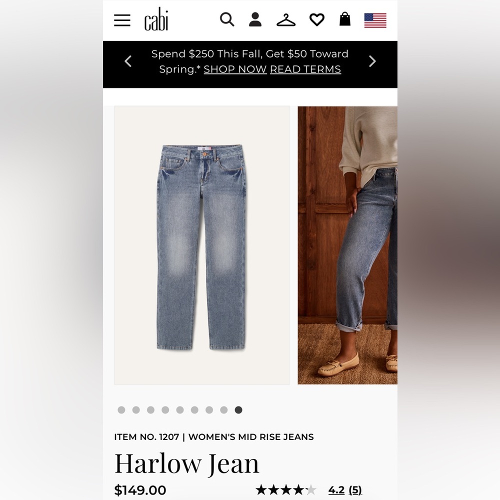 CAbi Mid Blue Straight Leg Jeans